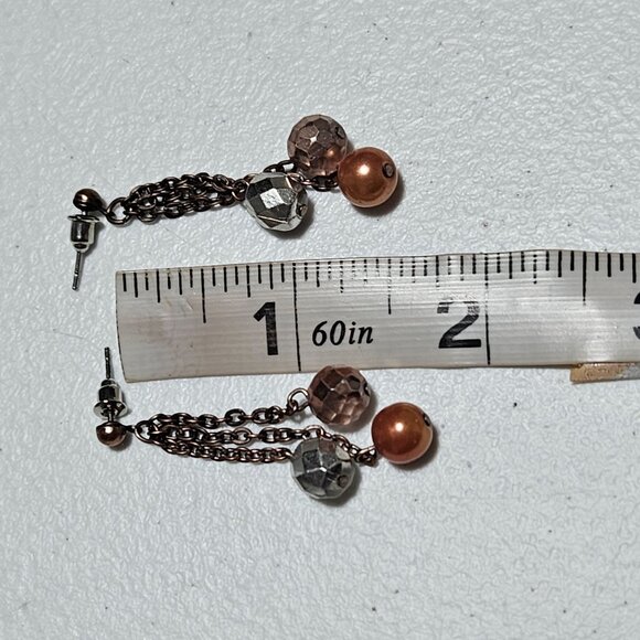 Elegant Vintage Beaded Dangle Drop Earrings Faceted Beads Retro 60s Fashion - Picture 3 of 3